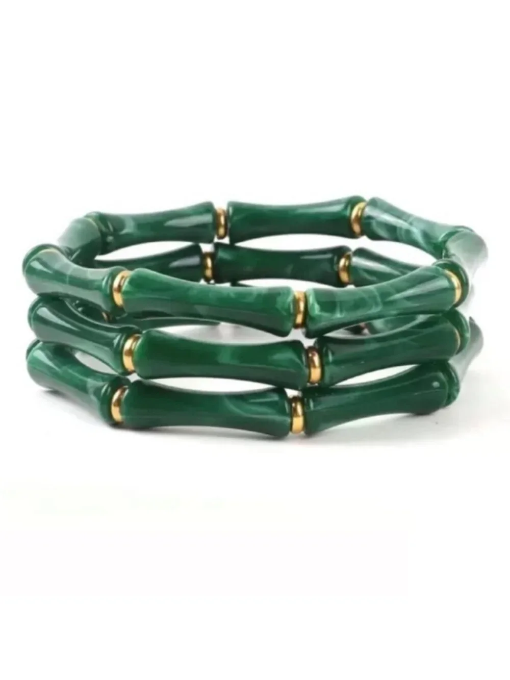 New! Green Acrylic Bamboo Bracelet Stack Set NWOT